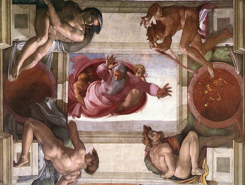 Teil der Deckenmalerei der Sixtinischen Kapelle (Teilung von Wasser und Himmel) by Michelangelo